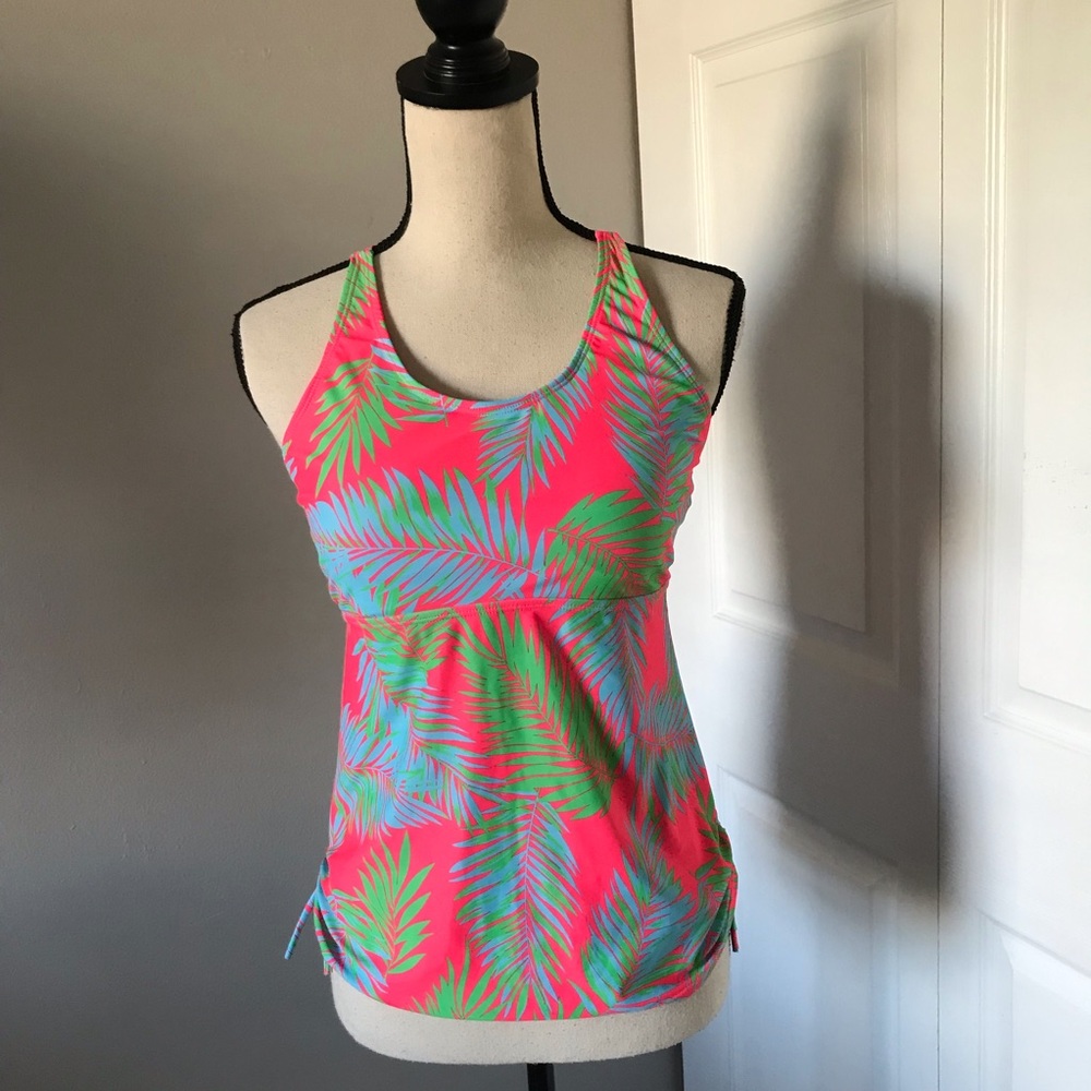 Neon Island Palm’s Leaves Print Tankini | M